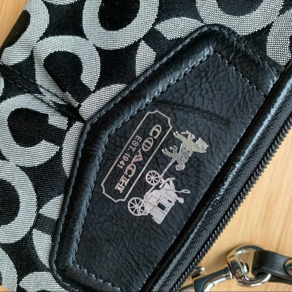 Coach Signature Stripe Small Wristlet Wallet / Clutch Black - Picture 3 of 5